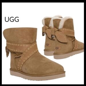 UGG Shearling Cameron Grommet Bow Chestnut Brown 6in Ankle Boot Winter Woman 9